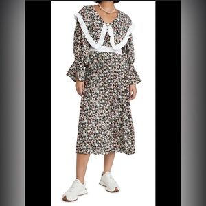 NEW Sister Jane Niece Oversized Ruffled Collar Floral Pleated Midi Dress Size S